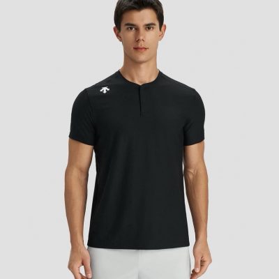 Premium Quality Descente Short-Sleeved Shirts Black Silk Casual Luxury