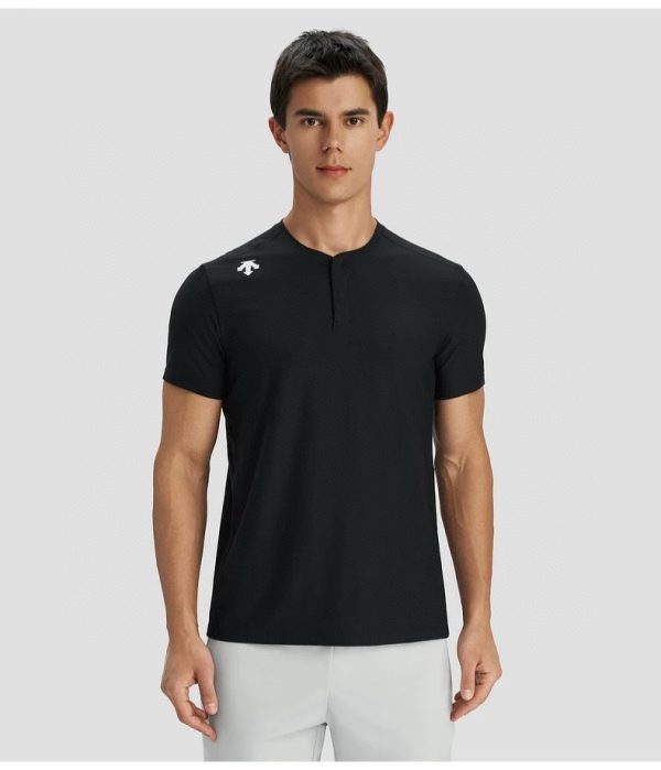 Premium Quality Descente Short-Sleeved Shirts Black Silk Casual Luxury