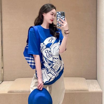 High Quality Burberry Short-Sleeved Shirt Blue Cotton Classic Collection