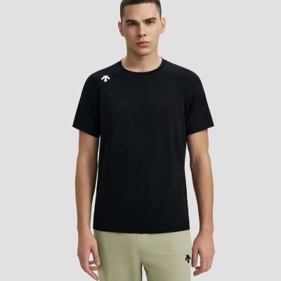Premium Descente Short-Sleeved Shirts Black Knit Logo Luxury