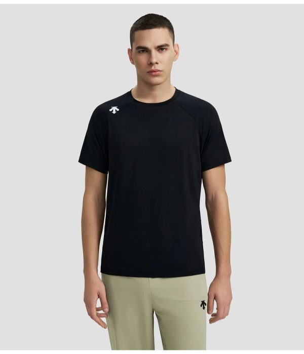 Premium Descente Short-Sleeved Shirts Black Knit Logo Collection