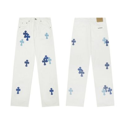 High Quality Chrome Hearts Jeans Pink Denim Patchwork Style