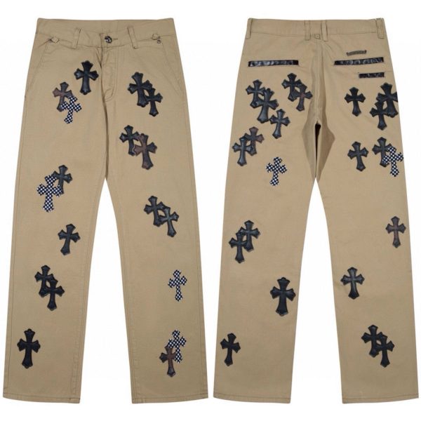 Luxury Chrome Hearts Jeans Pink Denim Patchwork Style