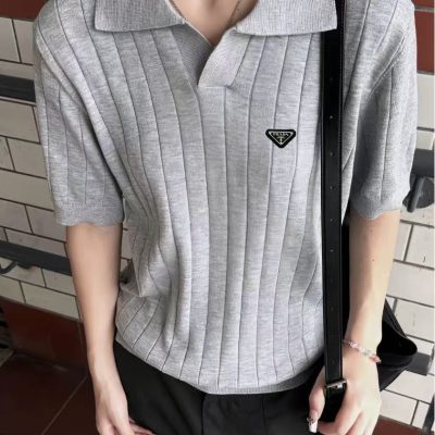 High Quality Prada Short Sleeves Gray Knit Classic Collection
