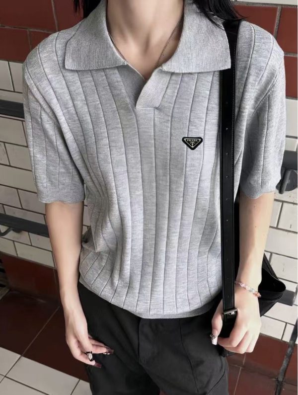 High Quality Prada Short Sleeves Gray Knit Classic Collection