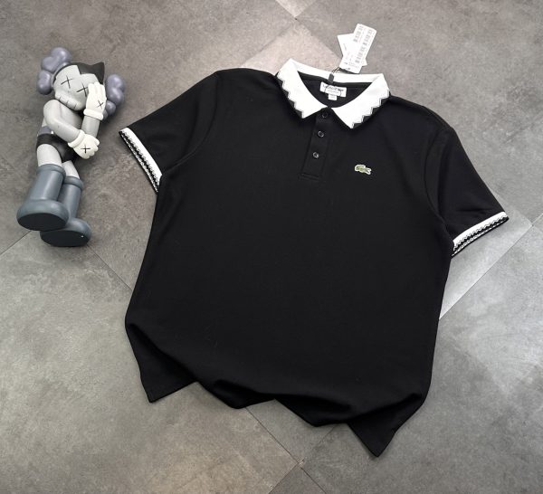 Premium Quality Lacoste Short-Sleeved T-Shirts Black Cotton Embroidered Luxury