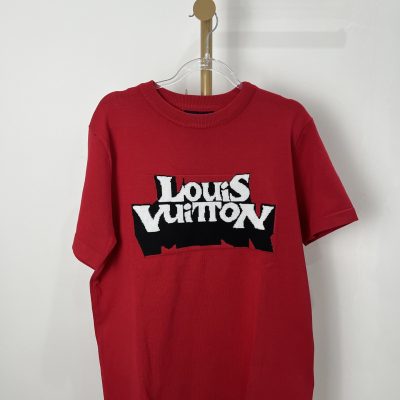 High Quality Louis Vuitton Short Sleeves Red Knit Jacquard Collection