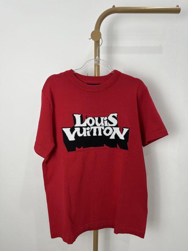 High Quality Louis Vuitton Short Sleeves Red Knit Jacquard Collection