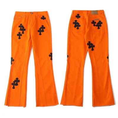 Premium Quality Chrome Hearts Jeans Orange Cotton Washed Luxury