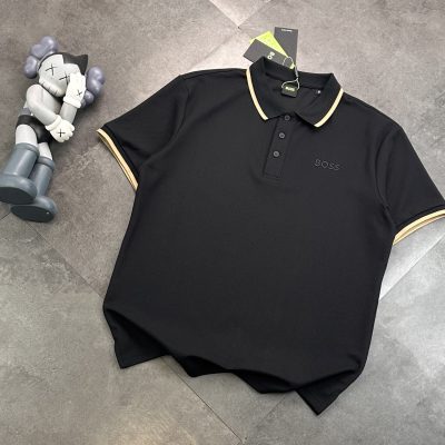 High Quality Boss Short-Sleeved T-Shirts Black Cotton Embroidered Style
