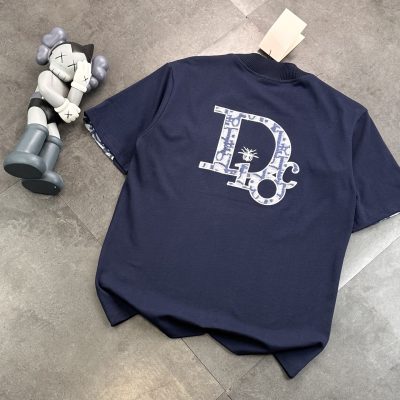 Best Selling Dior Short Sleeves Navy Cotton Embroidered Collection