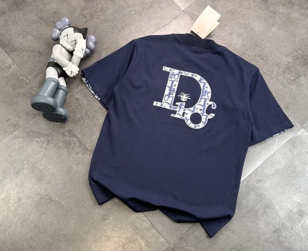 Best Selling Dior Short Sleeves Navy Cotton Embroidered Collection