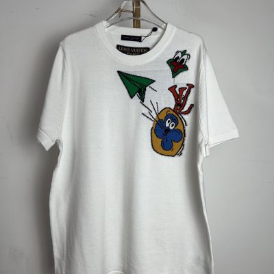 Best Selling Louis Vuitton Short Sleeves White Knit Jacquard Collection