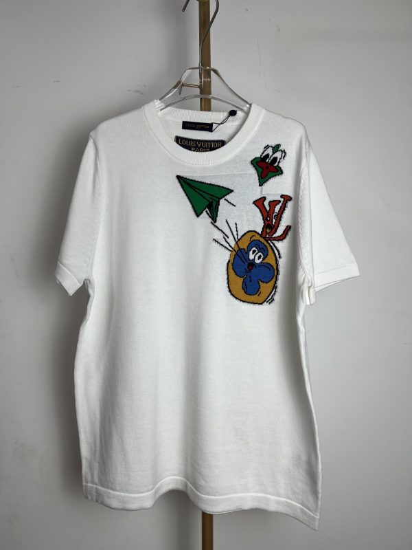 Best Selling Louis Vuitton Short Sleeves White Knit Jacquard Collection