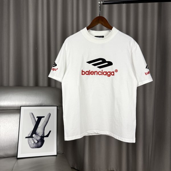 High Quality Balenciaga Short Sleeves White Cotton Embroidered Style