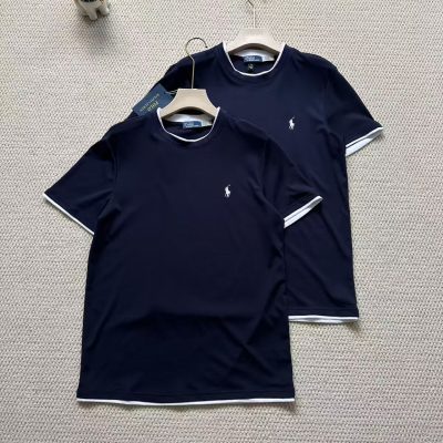 Premium Quality Ralph Lauren Short Sleeves Navy Cotton Embroidered Luxury