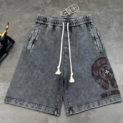 Best Selling Chrome Hearts Shorts Gray Denim Patchwork Style