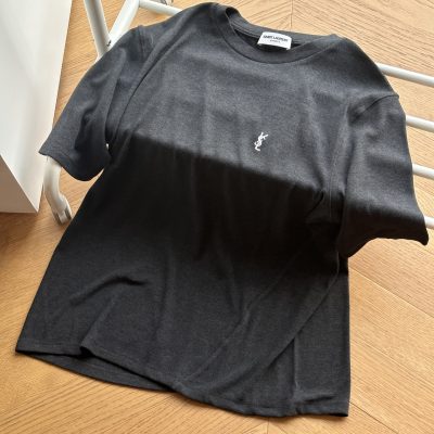 High Quality Saint Laurent Short Sleeves Gray Cashmere Classic Luxury