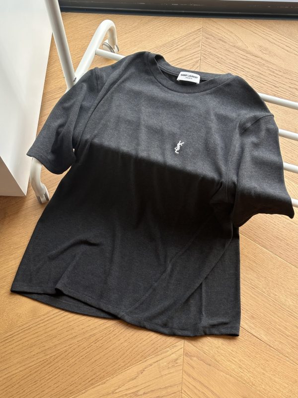 High Quality Saint Laurent Short Sleeves Gray Cashmere Classic Luxury