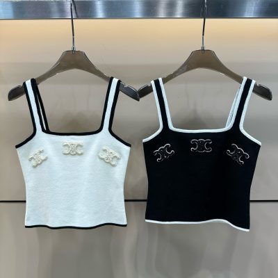 Premium Quality Celine Suspenders White Knit Embroidered Style