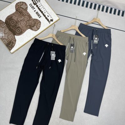 High Quality Descente Pants Black Linen Classic Style