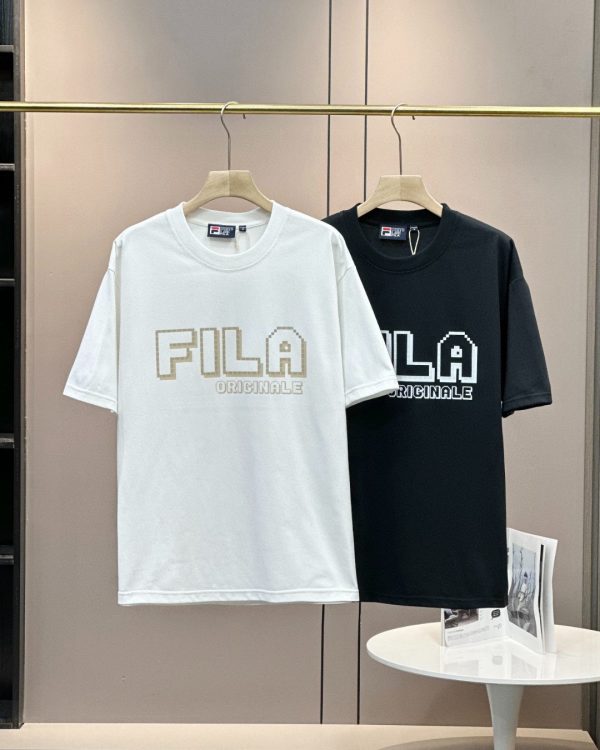 High Quality Fila Short Sleeves Black Cotton Print Luxury