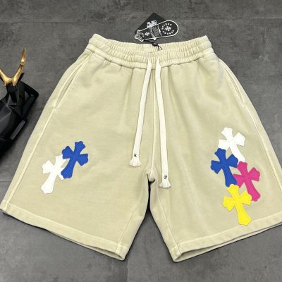 Premium Chrome Hearts Shorts Silver Cotton Embroidered Style