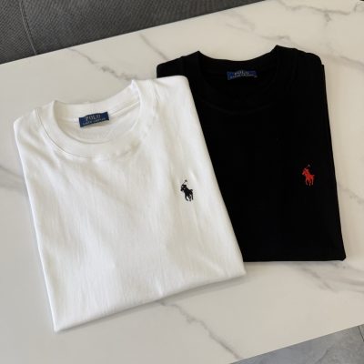Premium Quality Ralph Lauren Short Sleeves Black Cotton Embroidered Style