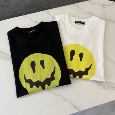 Luxury Balenciaga Short Sleeves Black Cotton Print Luxury