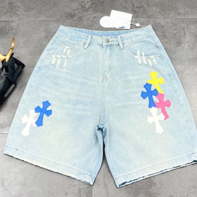 High Quality Chrome Hearts T-Shirt Blue Leather Distressed Luxury
