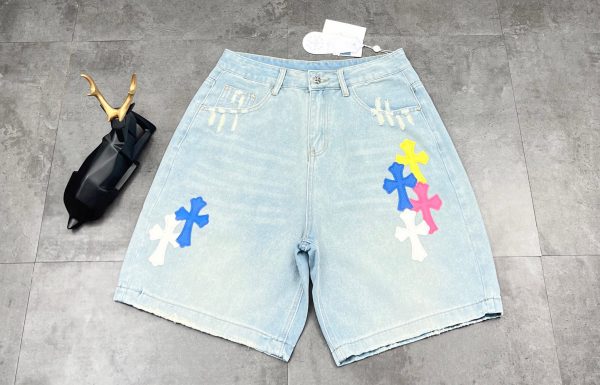 High Quality Chrome Hearts T-Shirt Blue Leather Distressed Luxury