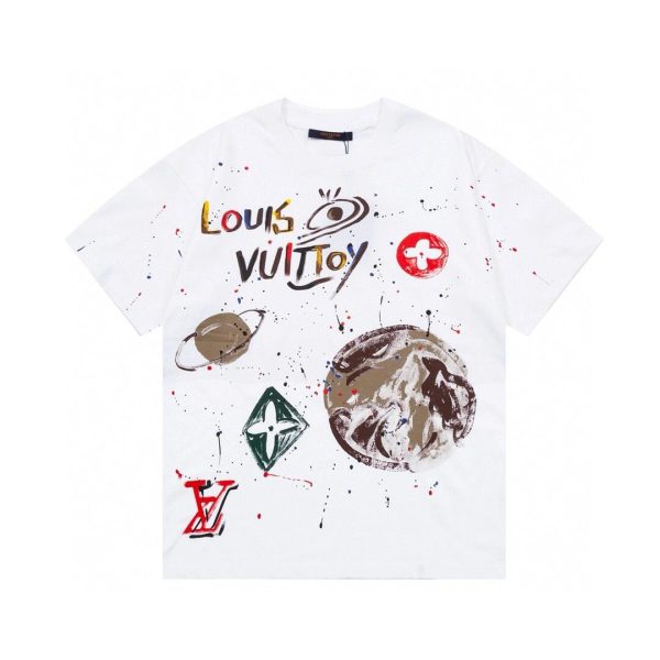 Best Selling Louis Vuitton Short-Sleeved Shirt White Leather Print Style