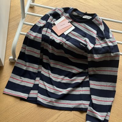 Premium Quality Miu Miu Long Sleeves Navy Jersey Stripe Style
