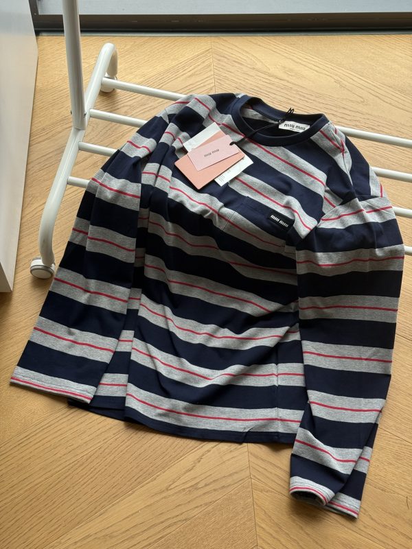 Premium Quality Miu Miu Long Sleeves Navy Jersey Stripe Style