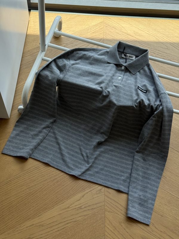 High Quality Miu Miu Long Sleeve Gray Cotton Striped Collection