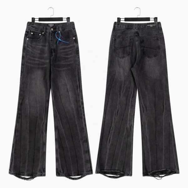 Premium Balenciaga Jeans White Leather Washed Style