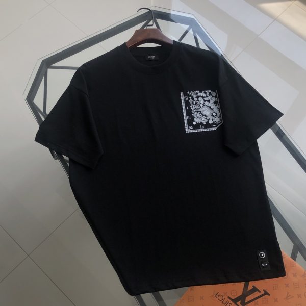 Premium Quality Fendi Short Sleeves Black Cotton Print Luxury