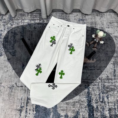 Luxury Chrome Hearts Jeans White Cowhide Vintage Collection