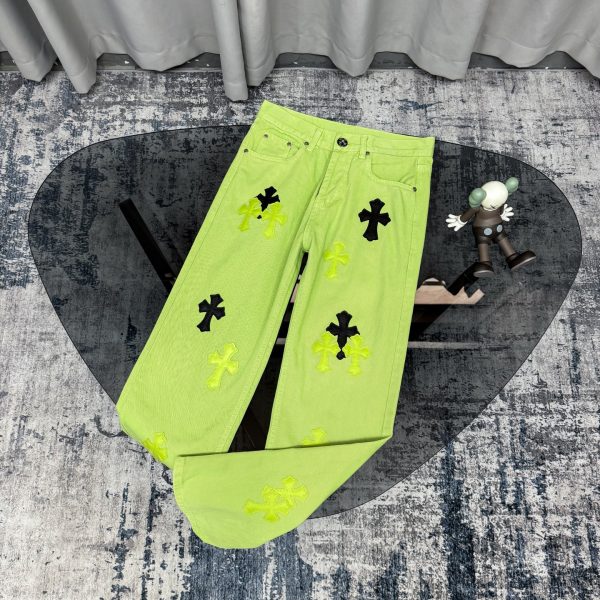 Premium Quality Chrome Hearts Jeans Green Cowhide Vintage Luxury
