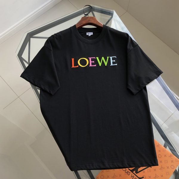 Premium Quality Loewe Short Sleeves Black Cotton Embroidered Style