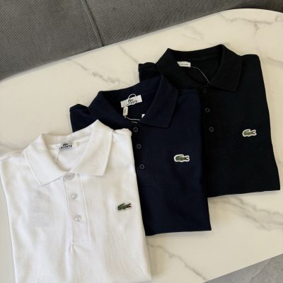 Luxury Lacoste Short-Sleeved Black Cotton Logo Style