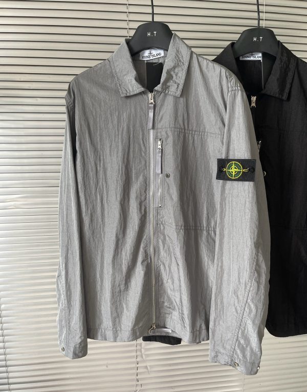 High Quality Stone Island Long Sleeves Silver Nylon Solid Luxury