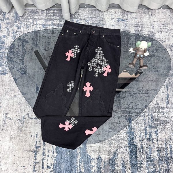 High Quality Chrome Hearts Jeans Pink Leather Vintage Collection
