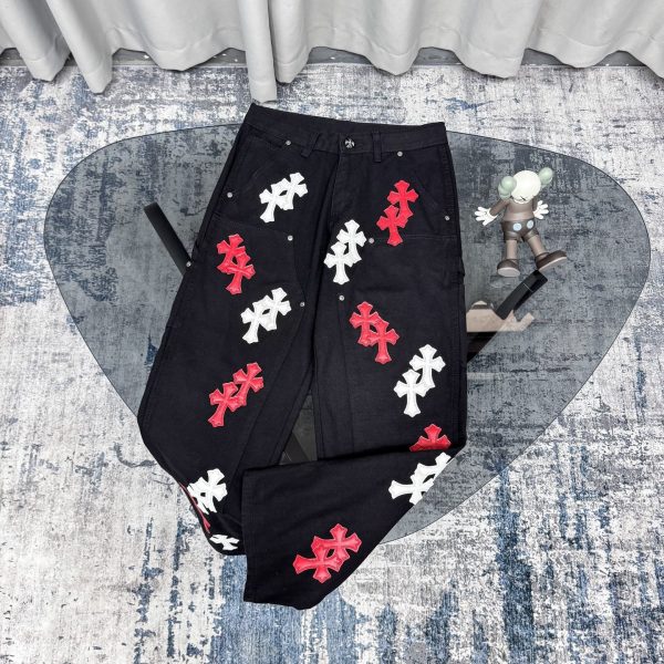 High Quality Chrome Hearts Jeans Black Leather Vintage Luxury