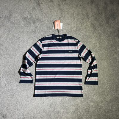 Best Selling Miu Miu Long Sleeves Navy Knit Stripe Collection