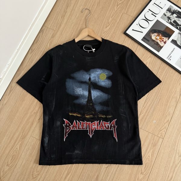 High Quality Balenciaga Short-Sleeved Shirt Black Cotton Gradient Style