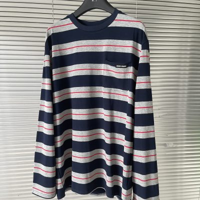 High Quality Miu Miu Long Sleeves Navy Knit Stripe Collection