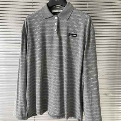Luxury Miu Miu Long Sleeves Grey Cotton Striped Luxury