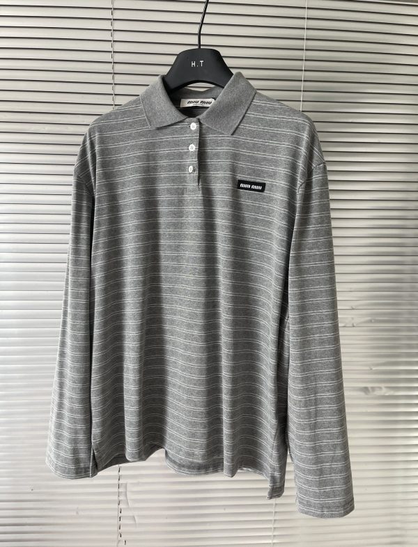 Luxury Miu Miu Long Sleeves Grey Cotton Striped Luxury