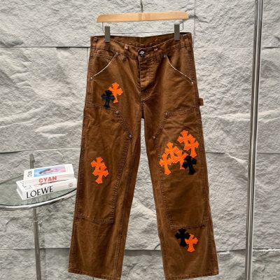 Premium Quality Chrome Hearts Jeans Brown Leather Washed Collection